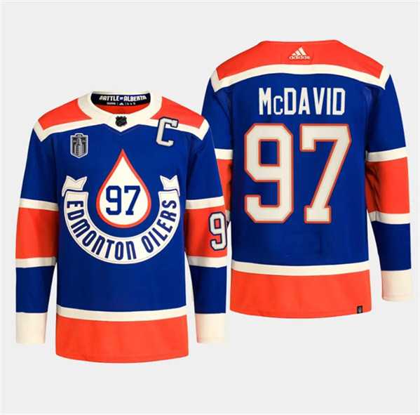 Mens Edmonton Oilers #97 Connor McDavid Royal 2024 Stanley Cup Final Patch Heritage Classic Primegreen Stitched Jersey Dzhi->edmonton oilers->NHL Jersey